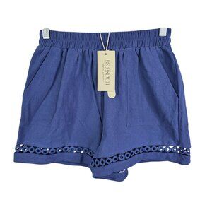 Womens Bsubseach Navy Blue Cotton Shorts Eyelet Hem Elastic Waist 4" Inseam S